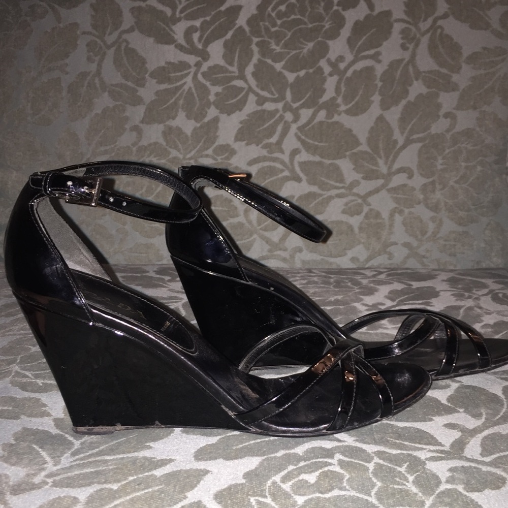 Prada patent leather wedges